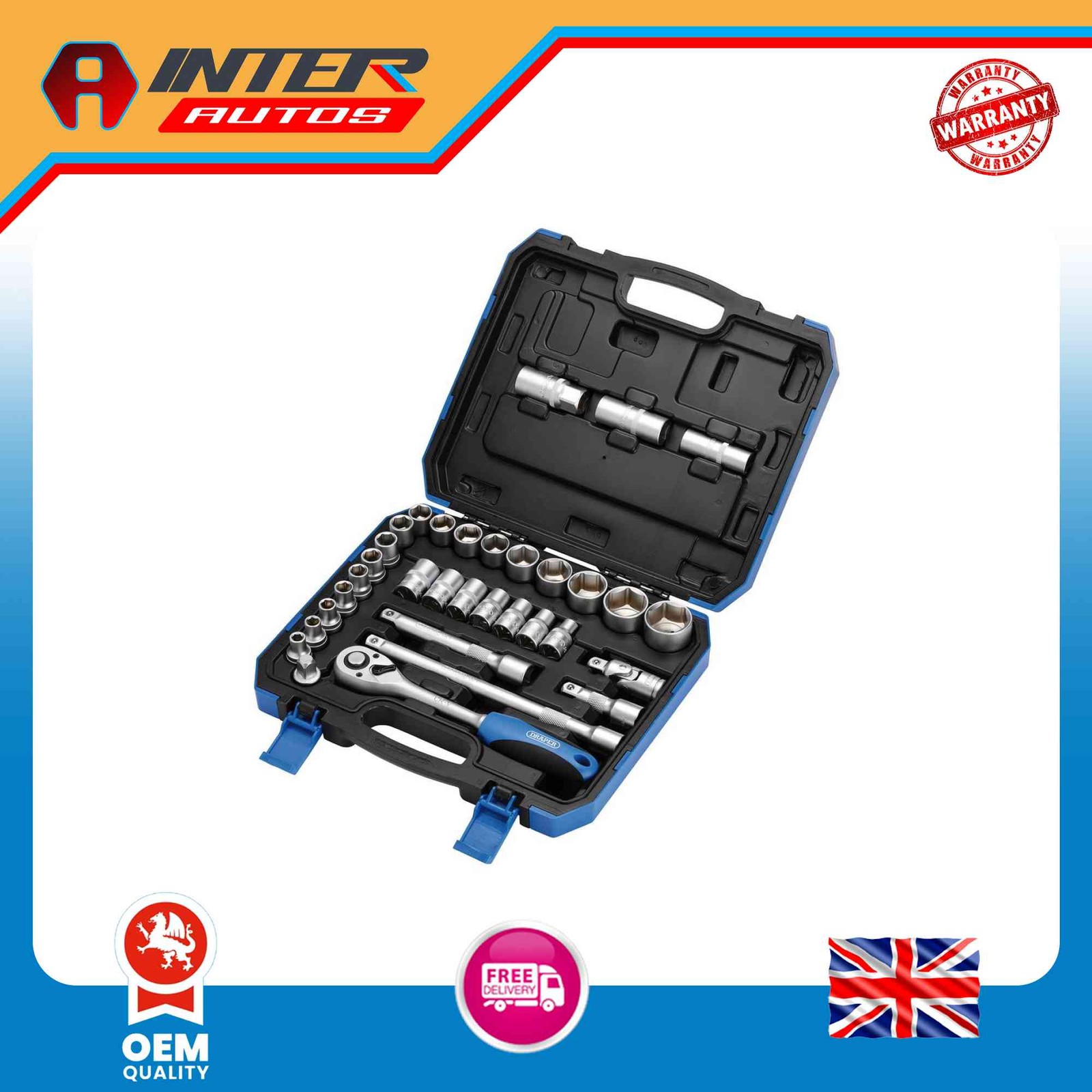 Draper Combined MM-AF Socket Set, 1-2″ Sq. Dr. (33 Piece) 16363