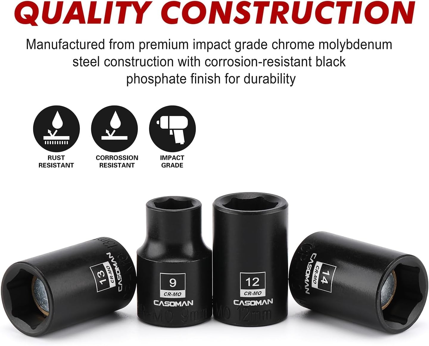 13PCS 3/8″Drive Magnetic Socket Set, Shallow, 6-Point, Metric, 7mm to 19mm, CR-M
