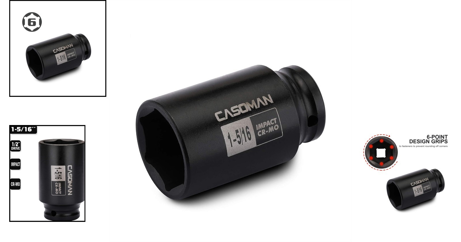 High-Torque 1/2-Inch Drive Deep Impact Socket – 1-5/16» SAE, Easy Read Markings