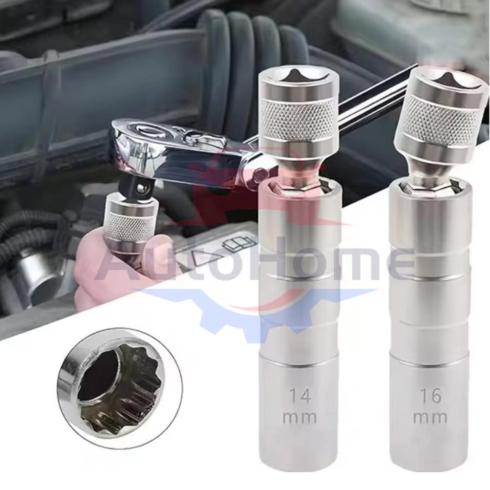 14mm & 16mm Thin Wall Magnetic Swivel Spark Plug Socket 12-Point Removal Tool