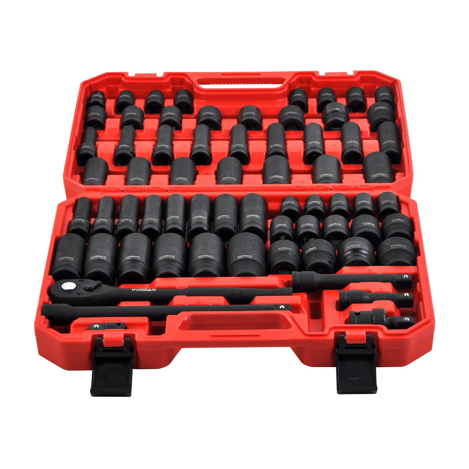 66PC 1/2in Drive Impact Socket Set 6 Point Shallow & Deep Socket Set SAE Metric