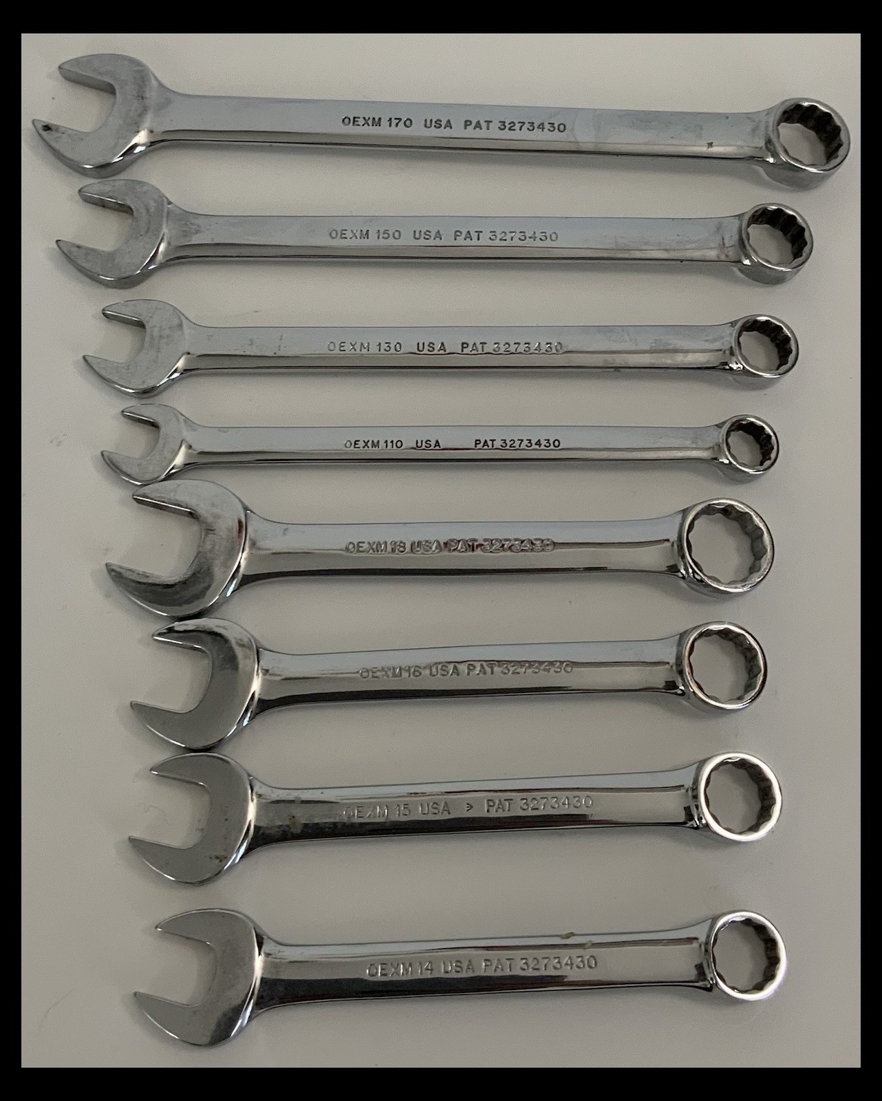 SNAP ON Combination Wrenches SET OF 8—10/11/13/14/15/16/17/18 mm 12 Pt-Flank Dry
