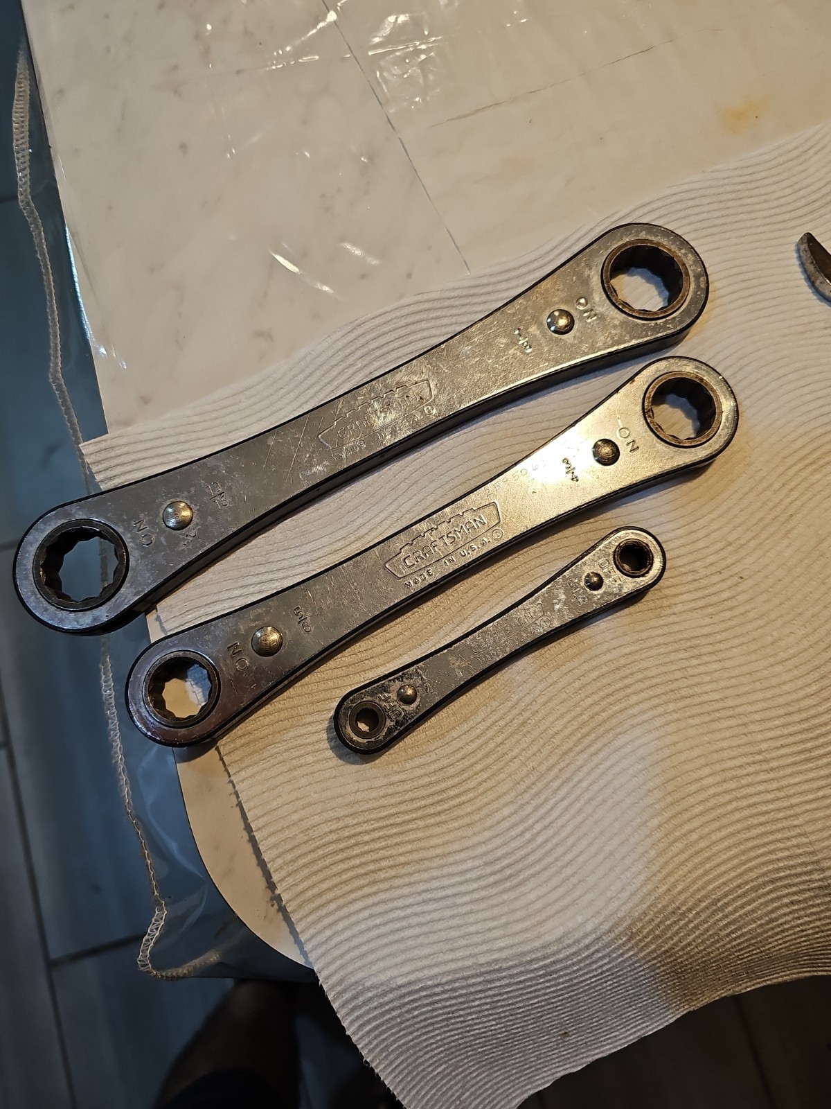 Vintage Craftsman USA Ratcheting Box Wrench Lot 13/16×7/8 5/8×3/4 1/4×5/16 3-Pc