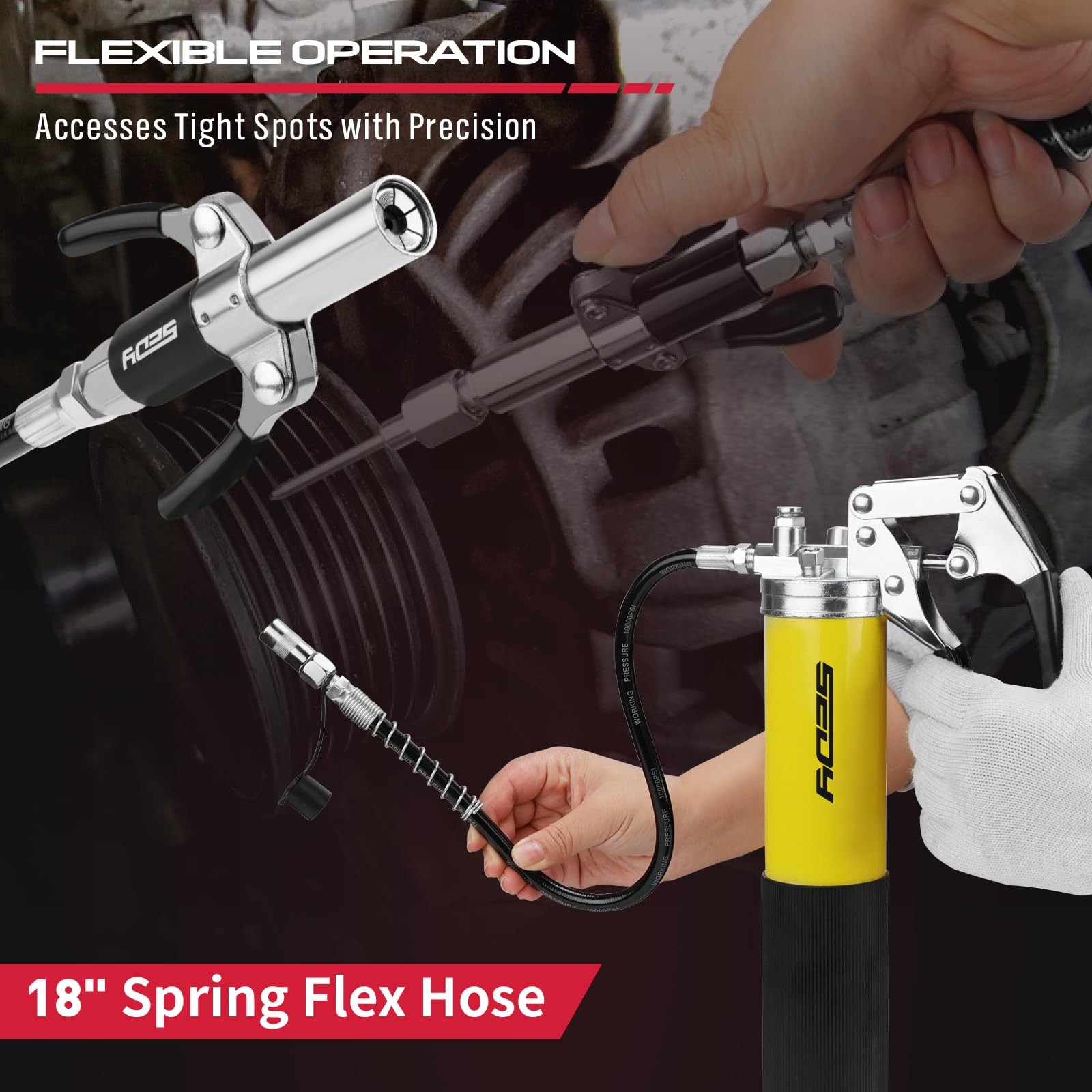 17-Piece Heavy Duty Grease Gun Kit: 14oz Tube Flexible New Version