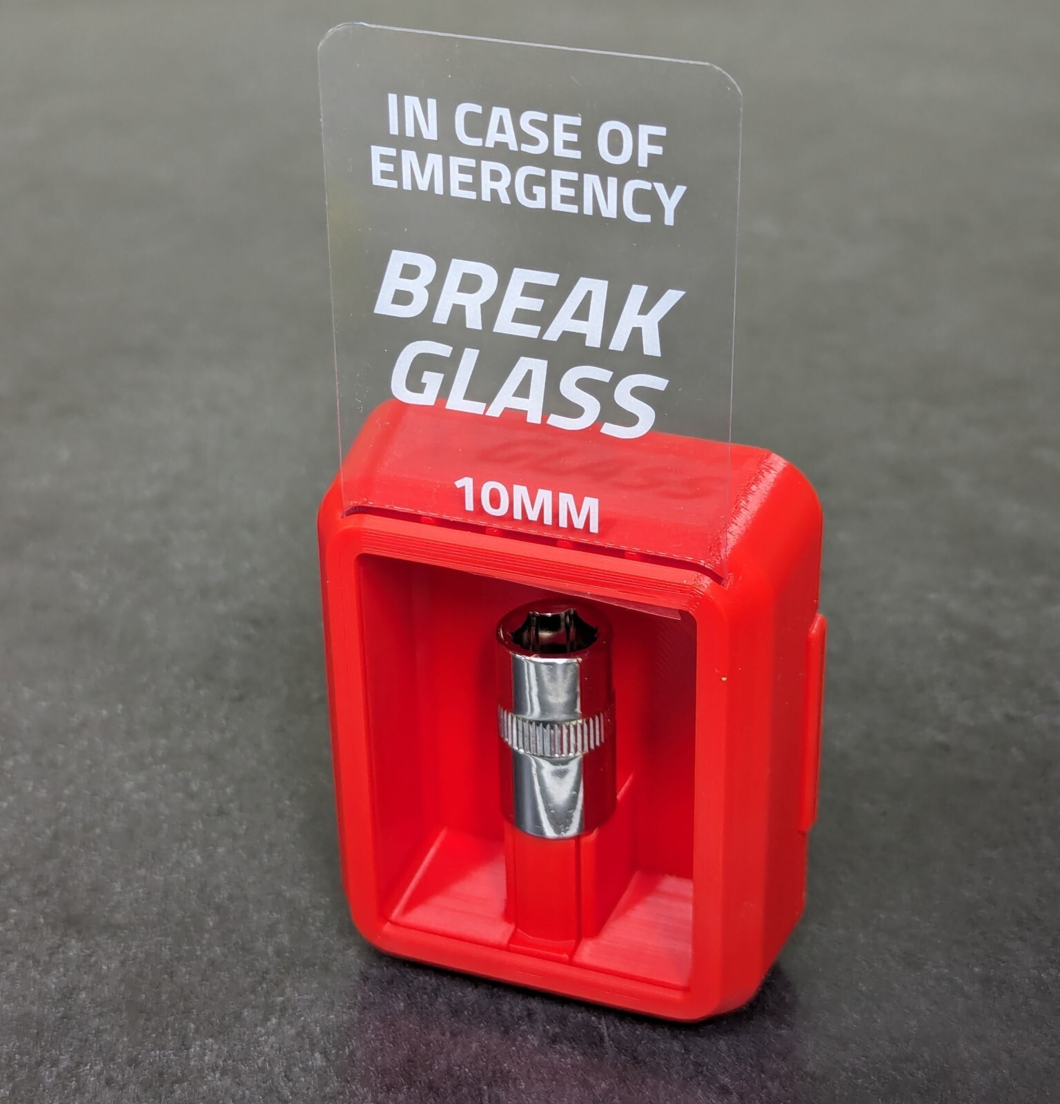 In Case of Emergency 10mm Socket – «Break Glass» Display Case – RED