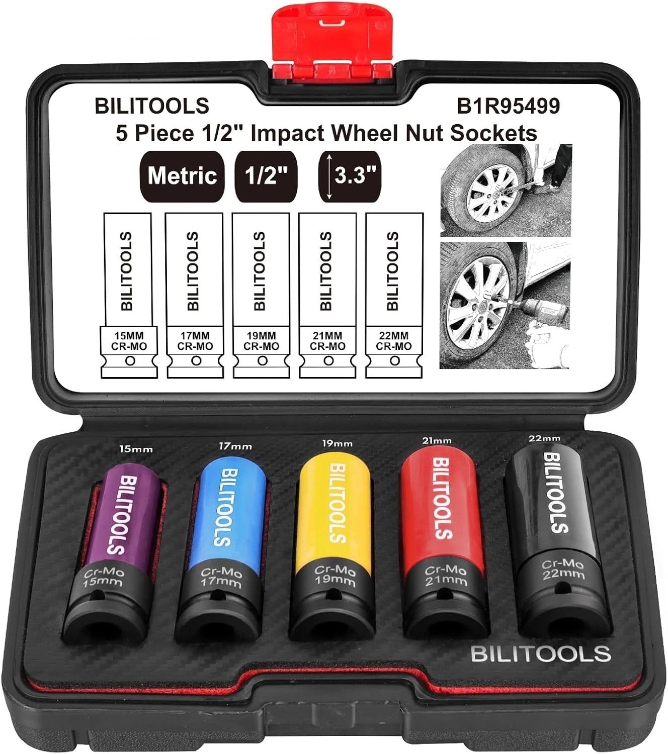 Durable Chrome Molybdenum 1/2-Inch Drive Lug Nut Sockets – 5 Sizes Included