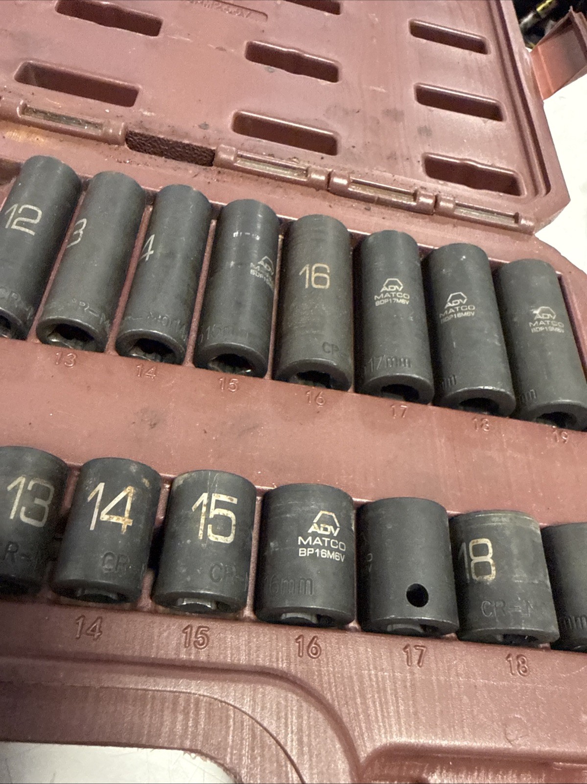 Matco ADV 26 Piece 6 Point Shallow & Deep Impact Socket Set 7mm-19mm Missing 2 C