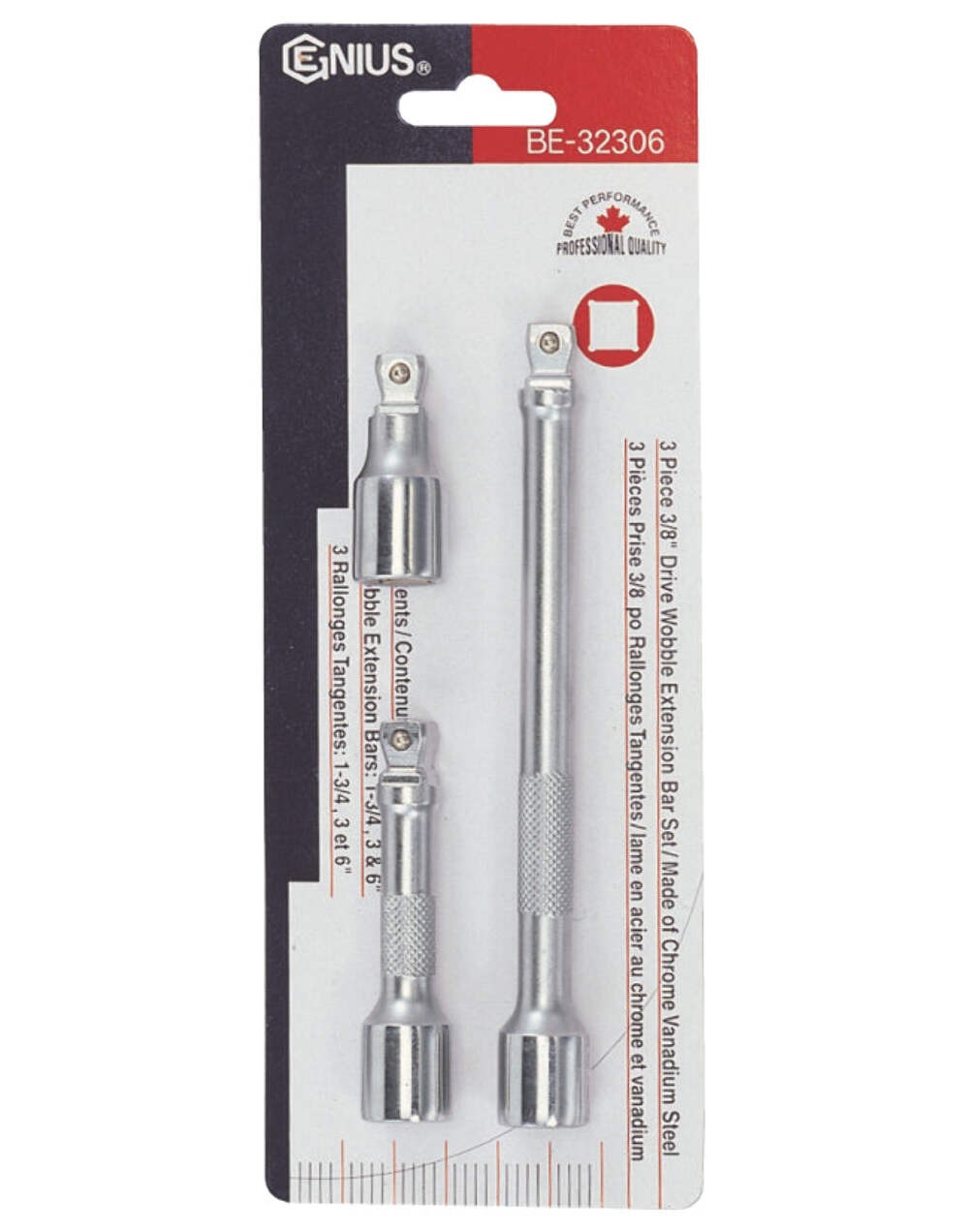 Genius Tools 3pc 3/8″ Wobble Extension Bar Set 45mm 75mm 150mm BE-32306