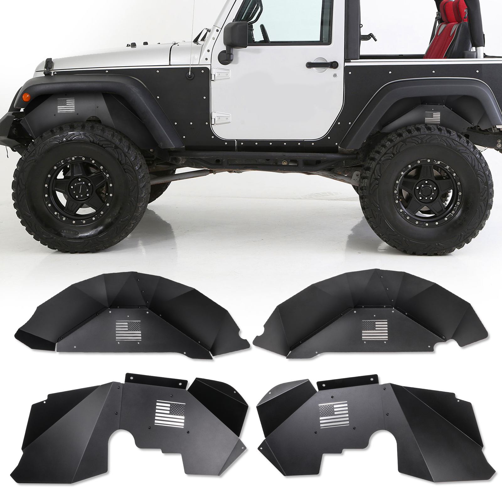 Aluminum Front / Rear Inner Fender Liners For 2007-2018 Jeep Wrangler JK JKU
