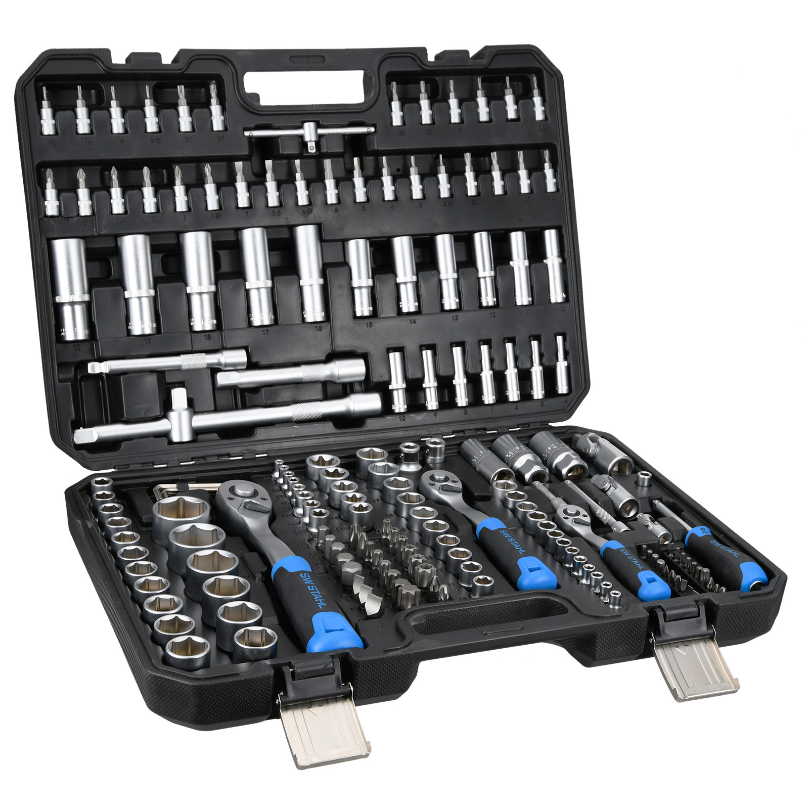 SW steel socket set ratchet box 171 pieces 1/4″ 3/8″ 1/2″ box nut