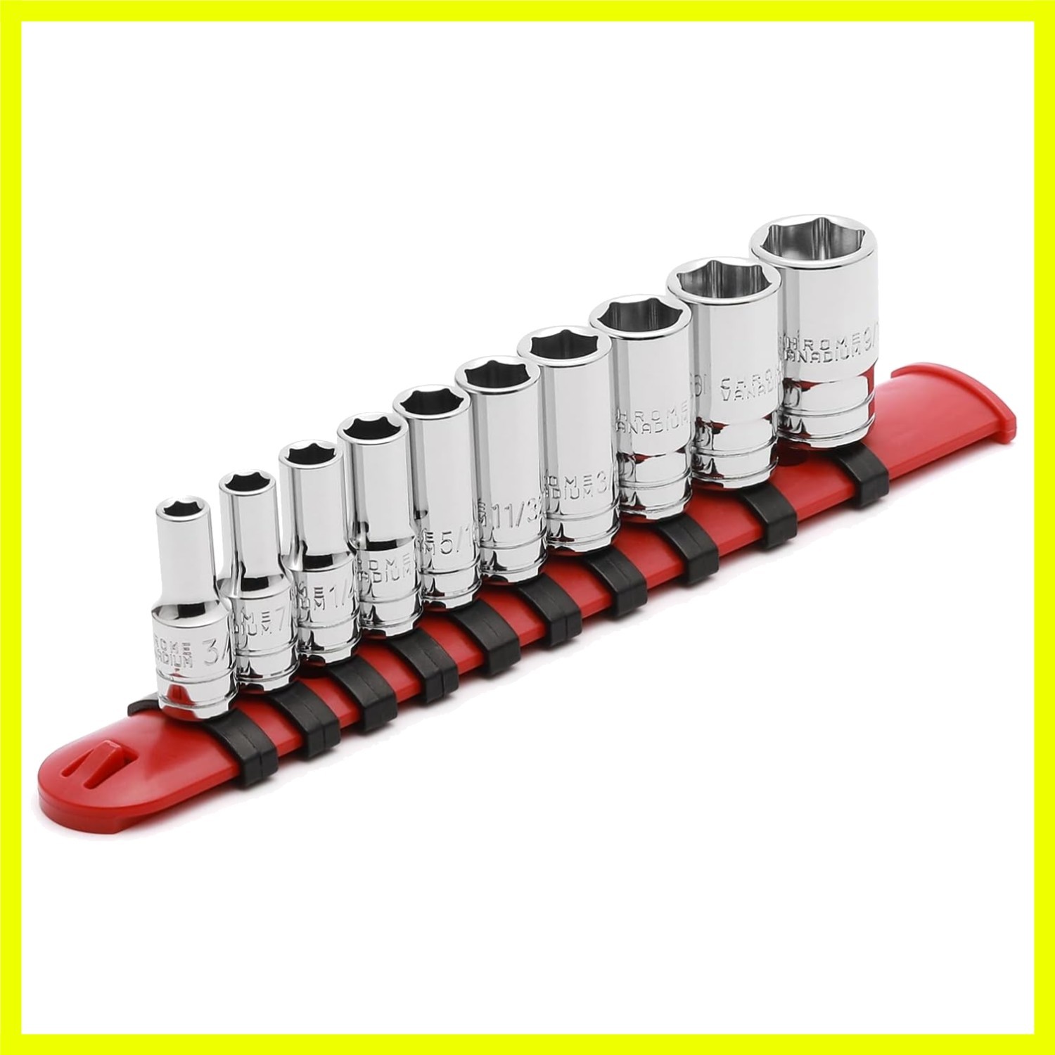 10PCS 1/4″Drive 6 Pt. Mid-Length Socket Set, SAE, 3/16″ to 9/16″, Mirror Chro…