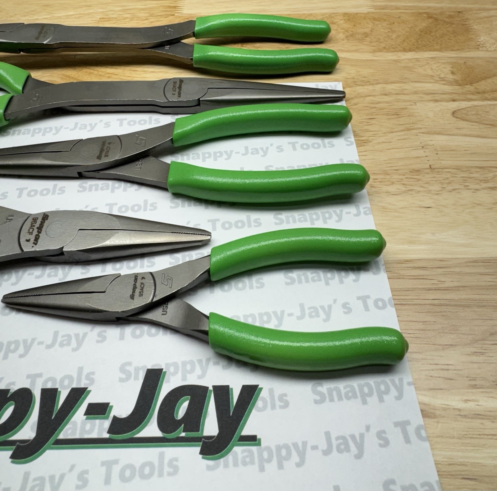 Snap-on Tools USA NEW 5pc GREEN Talon Grip Needle Nose Plier Set LONGNOSE5G