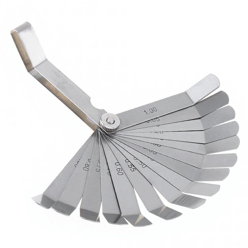 Stainless Steel Gap Metric Filler Feeler Gauge 16pcs Blades Curved 0.05-1.0