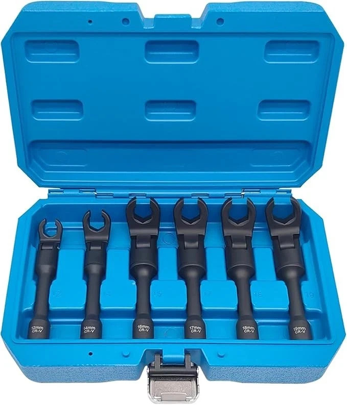 Long Flex Head Crowfoot Wrench Set 3/8″ Drive Flare Nut 12-19mm Fuel Line Tool