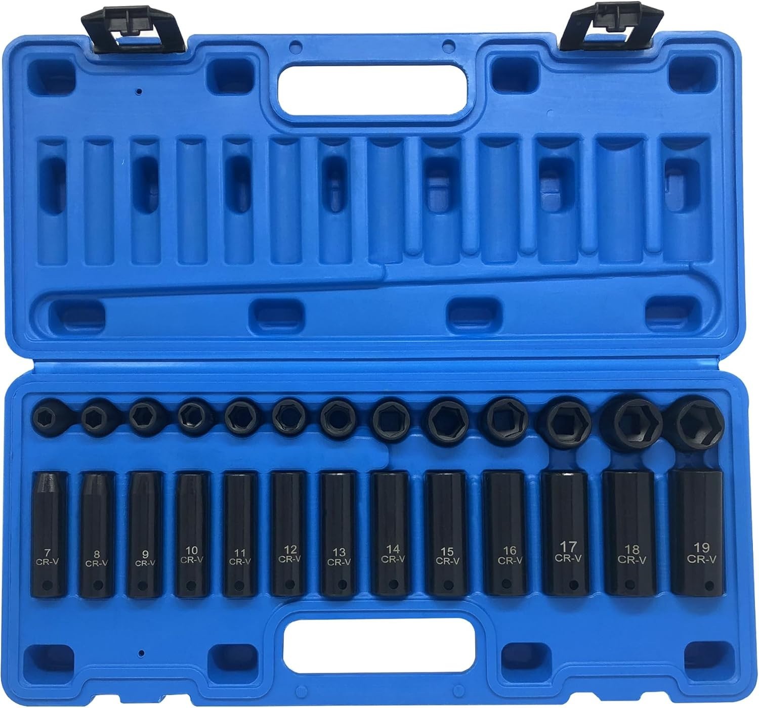 26pcs 3/8″ Impact Socket Set, Deep & Standard Socket, Metric 7mm to19mm, 6-Point