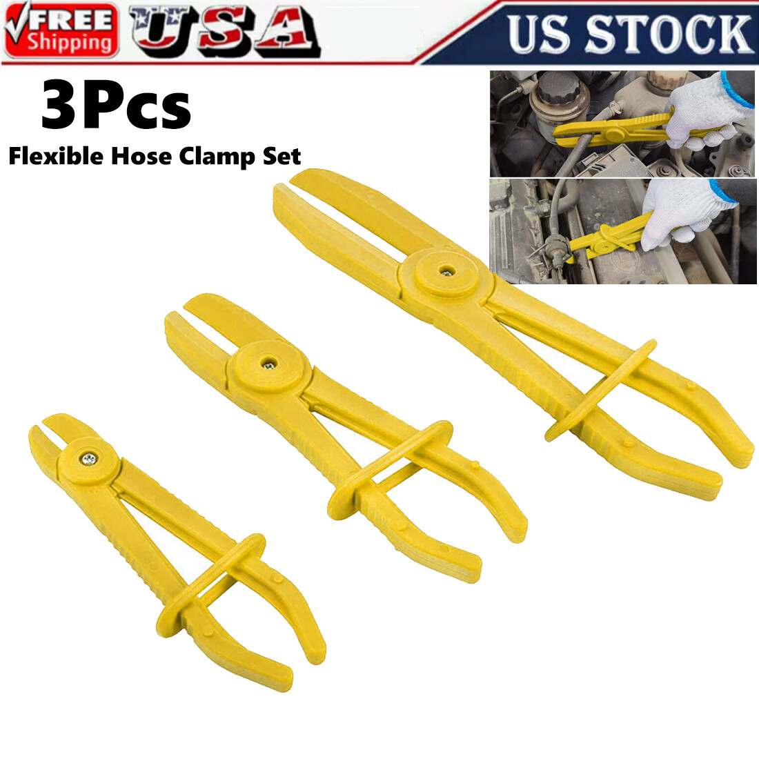 3pcs Red Flexible Hose Clamp Set Nylon Clamping Pliers Radiator Brake Fuel Pipe