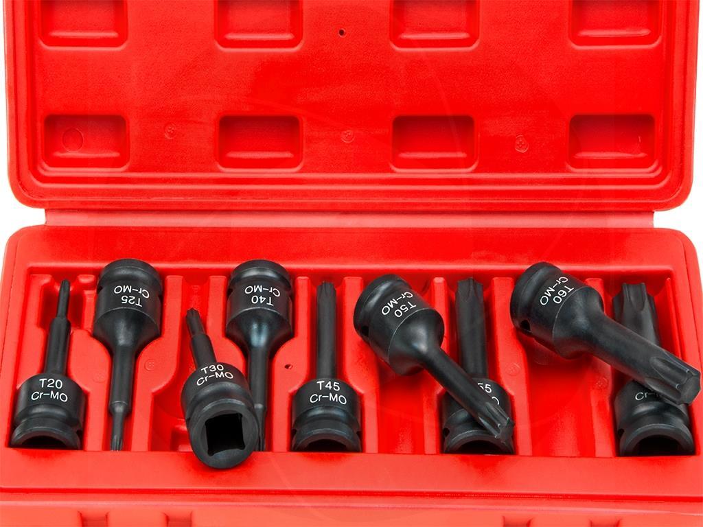 9pcs 1/2inch Drive Long T20-T70 Torx 6pt Star Cr-Mo Impact Wrench Sockets Set