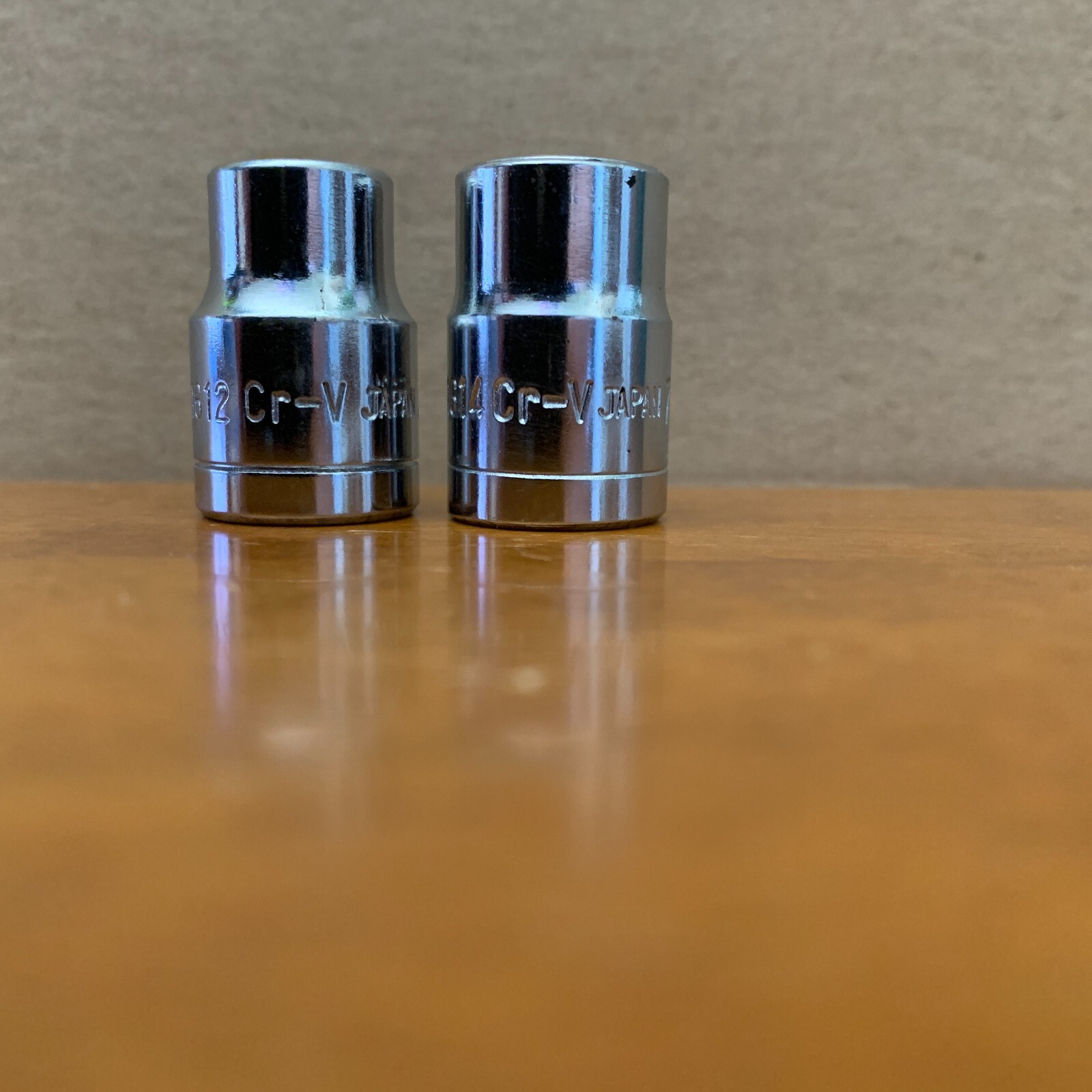 Lot, 2 TRUECRAFT Japan shallow SOCKETS (3/8, 7/16) 6 pt, 3/8 drv True Craft Cr-V