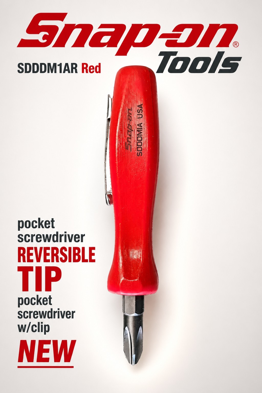 RED Snap on tools pocket screwdriver REVERSIBLE TIP pocket screwdriver w/clip !!