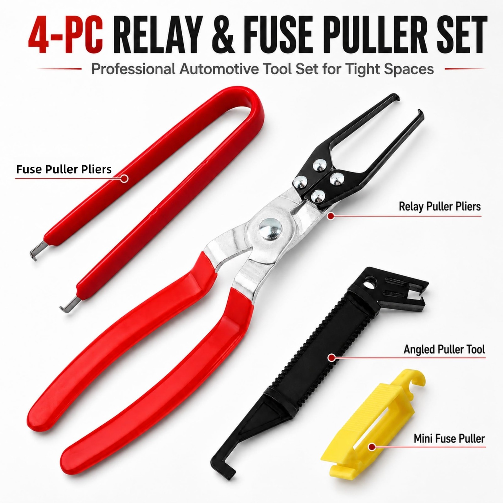 KUBOJSDLZ 4-Pack Relay Fuse Puller Pliers – Professional Automotive Tool Red