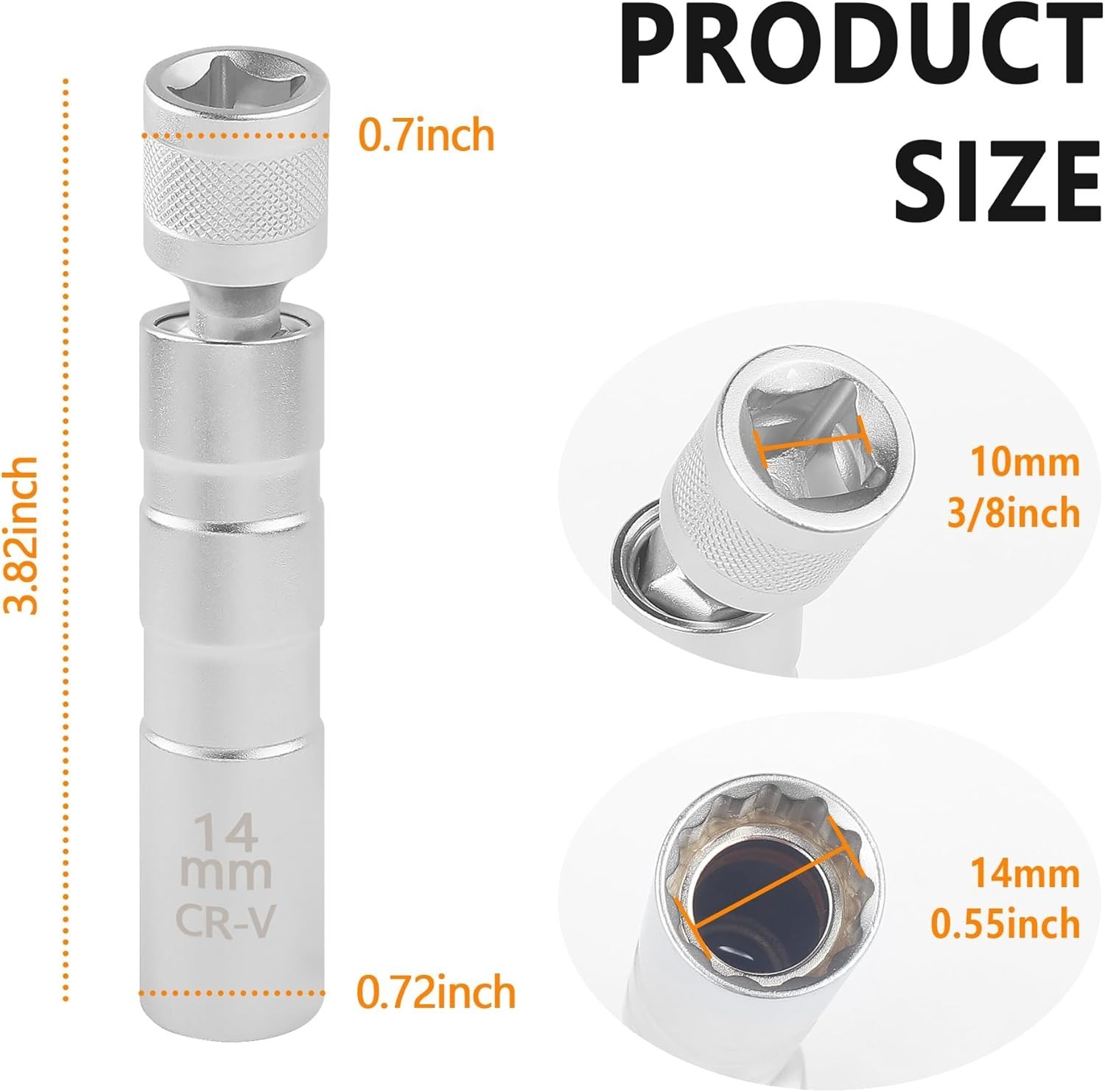 14mm Spark Plug Socket,Magnetic Spark Plug Socket with 12 Point & 3/8″ Drive,360
