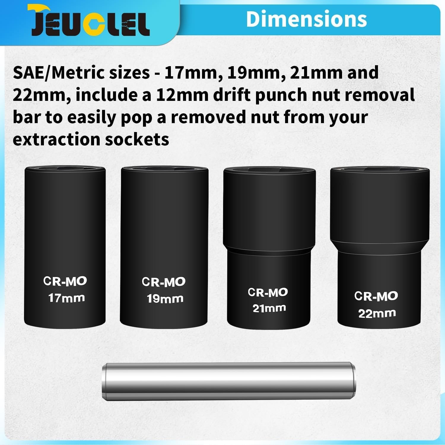 5PCS Twist Lug Nut Socket Set 1/2″ Drive Damaged Lock Nut Remover Extractor