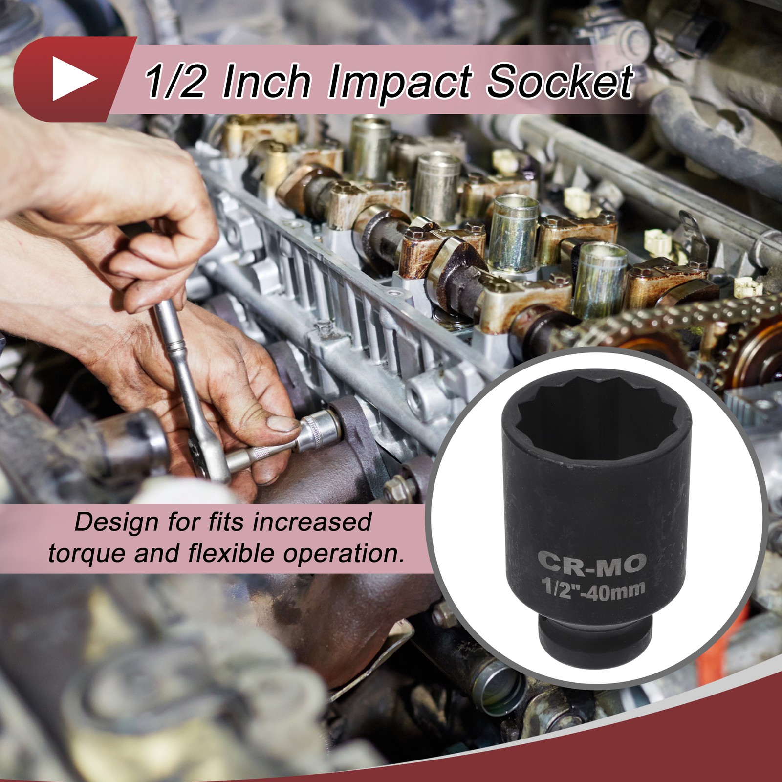Universal 1/2 Inch Drive Impact Socket 40mm 12 Point High Carbon Steel 1 Pcs