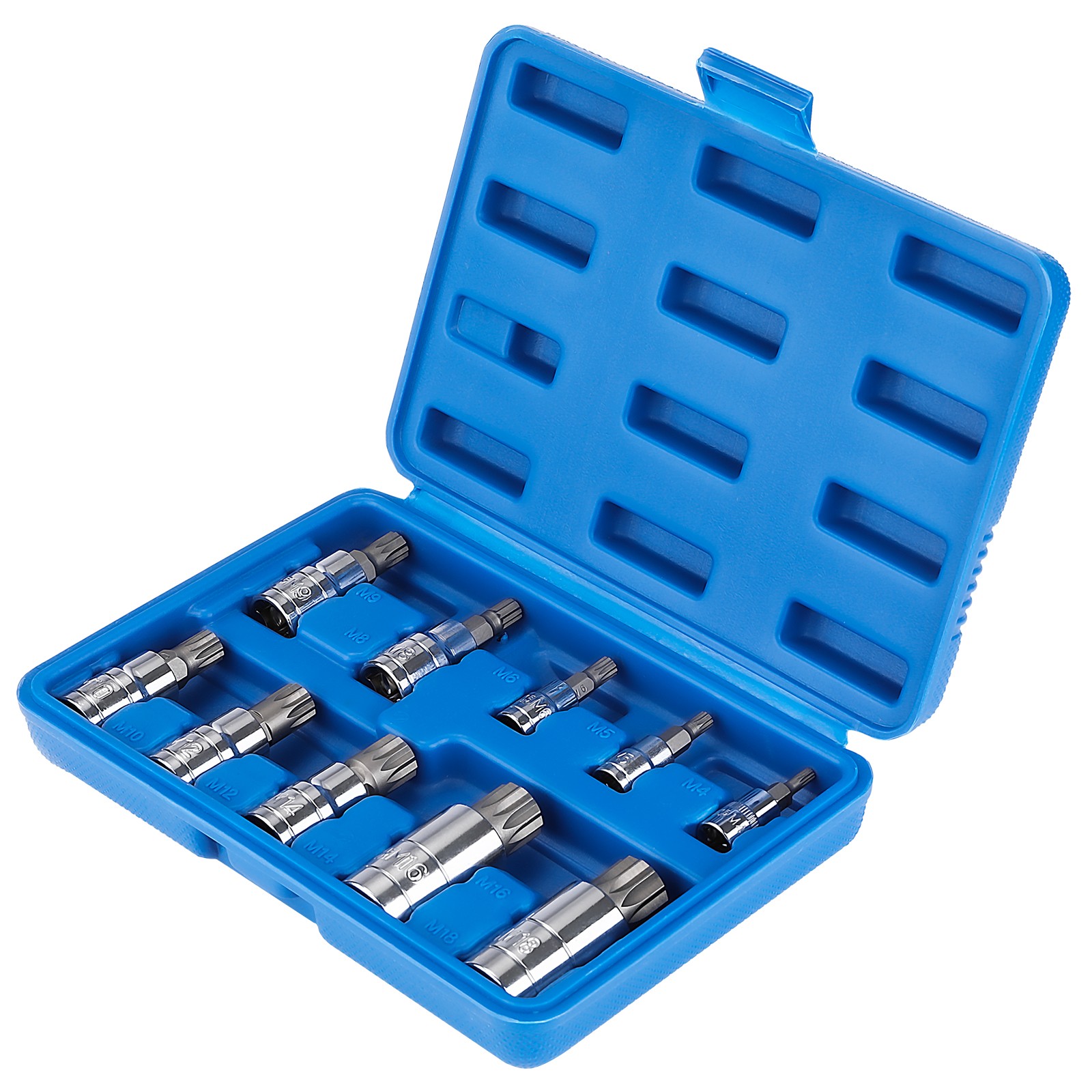 10 Pc XZN Triple Square Spline Bit Socket Set M4-M12 Metric S2 Steel with Case