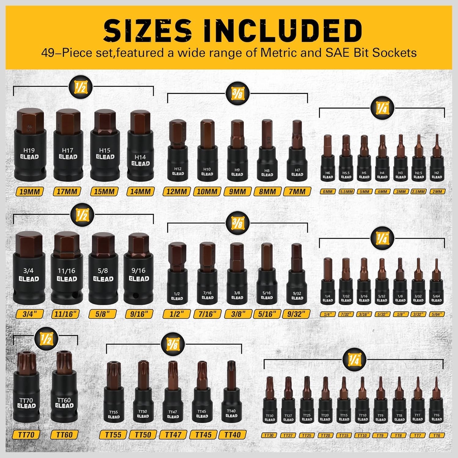 CR-V & S2 Alloy 66-Piece Socket Set with Easy Size Identification