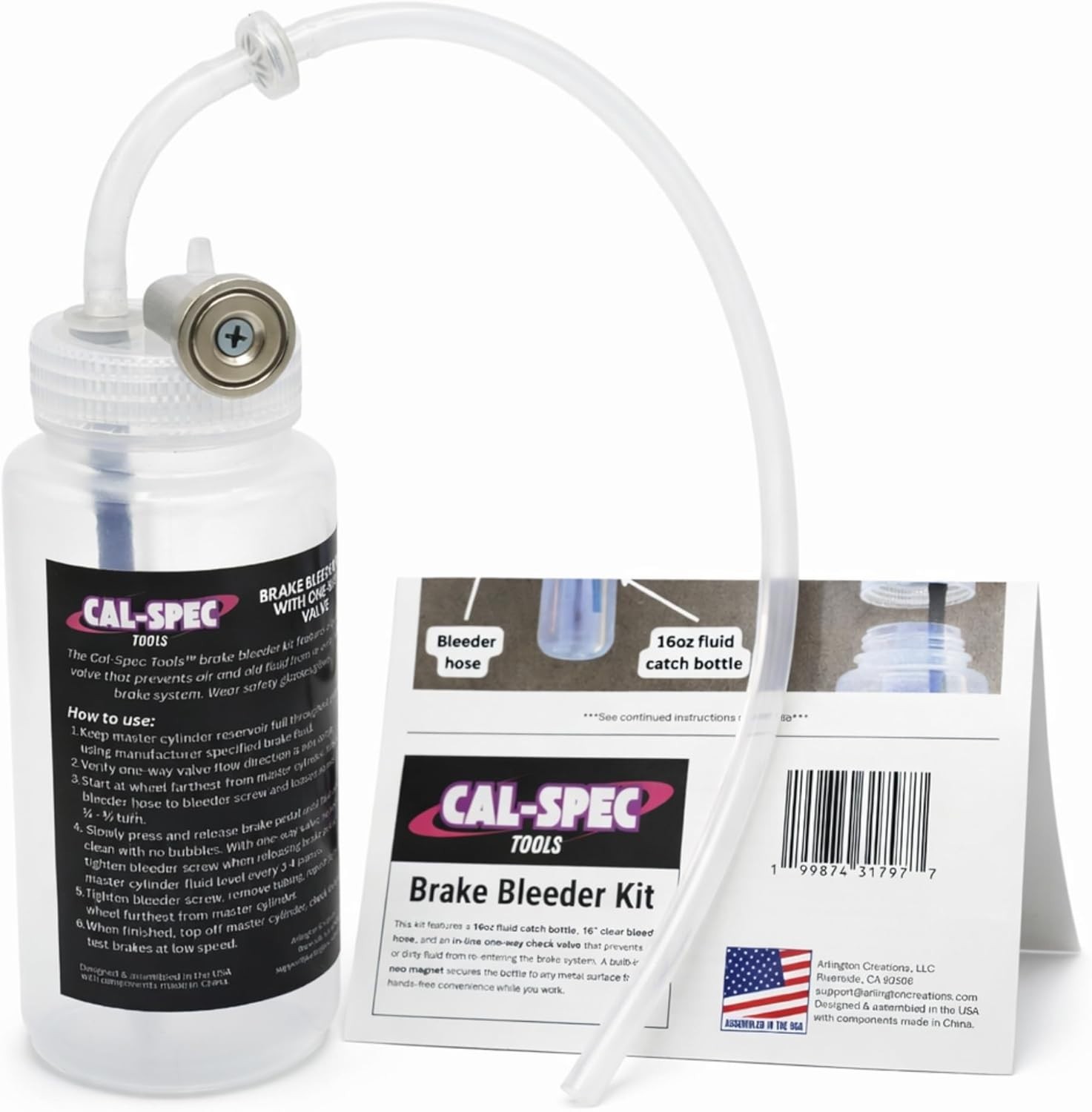USA Assembled 16oz Catch Bottle with Magnet Mount – Ultimate Brake Bleeding Tool