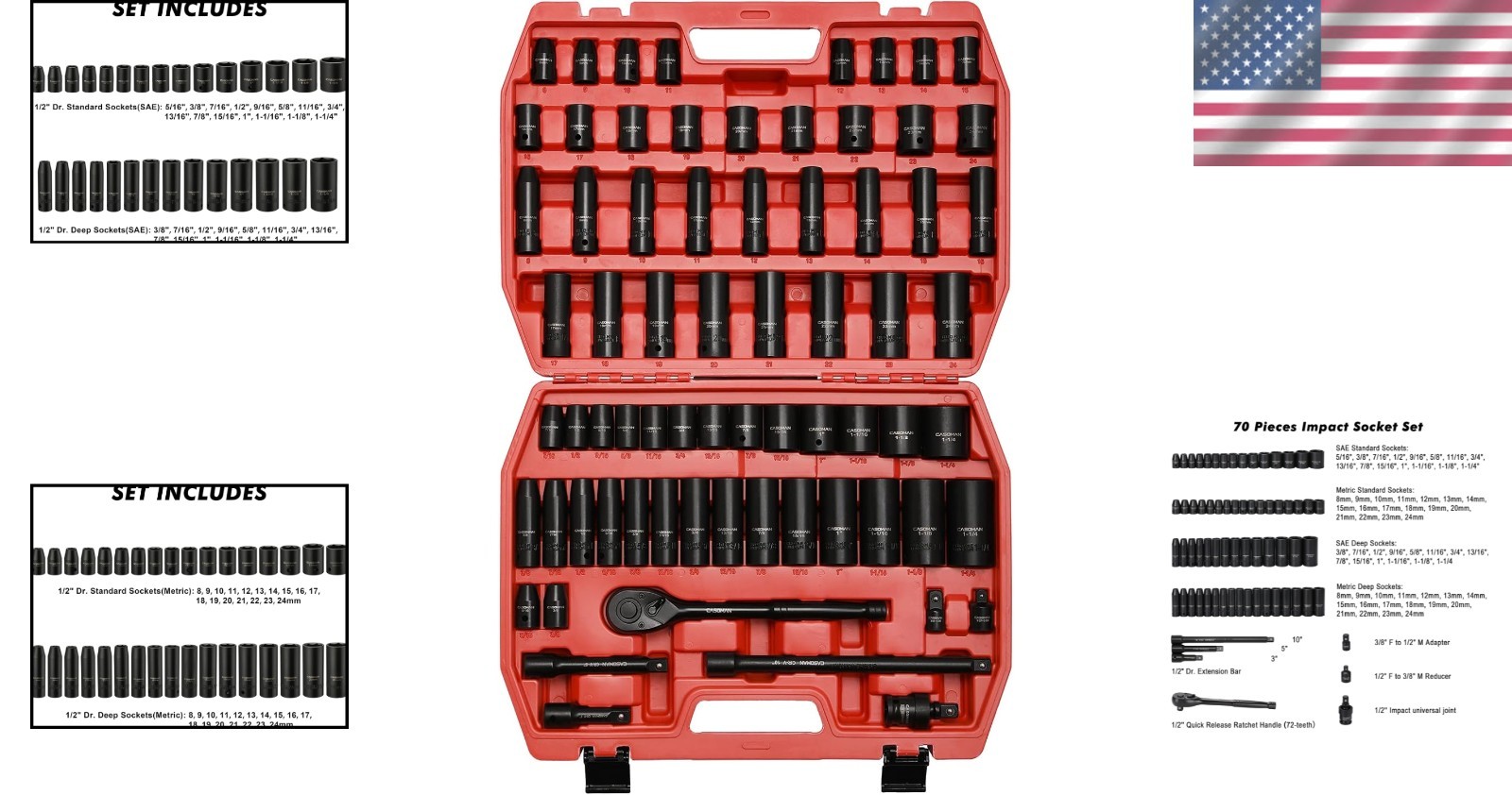70-Piece 1/2-Inch Impact Socket Set, SAE & Metric