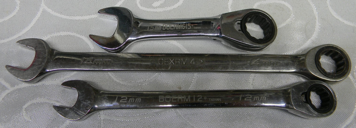 SNAP-ON/BLUE-POINT 3PC METRIC 12PT RATCHETING COMBINATION WRENCH SET 12, 14,15MM