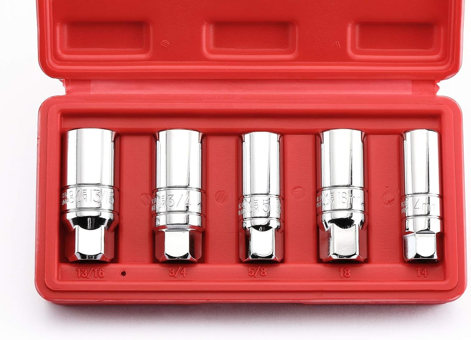 Complete 3/8-Inch Drive 5-Piece Spark Plug Socket Set with Anti-Round Technology