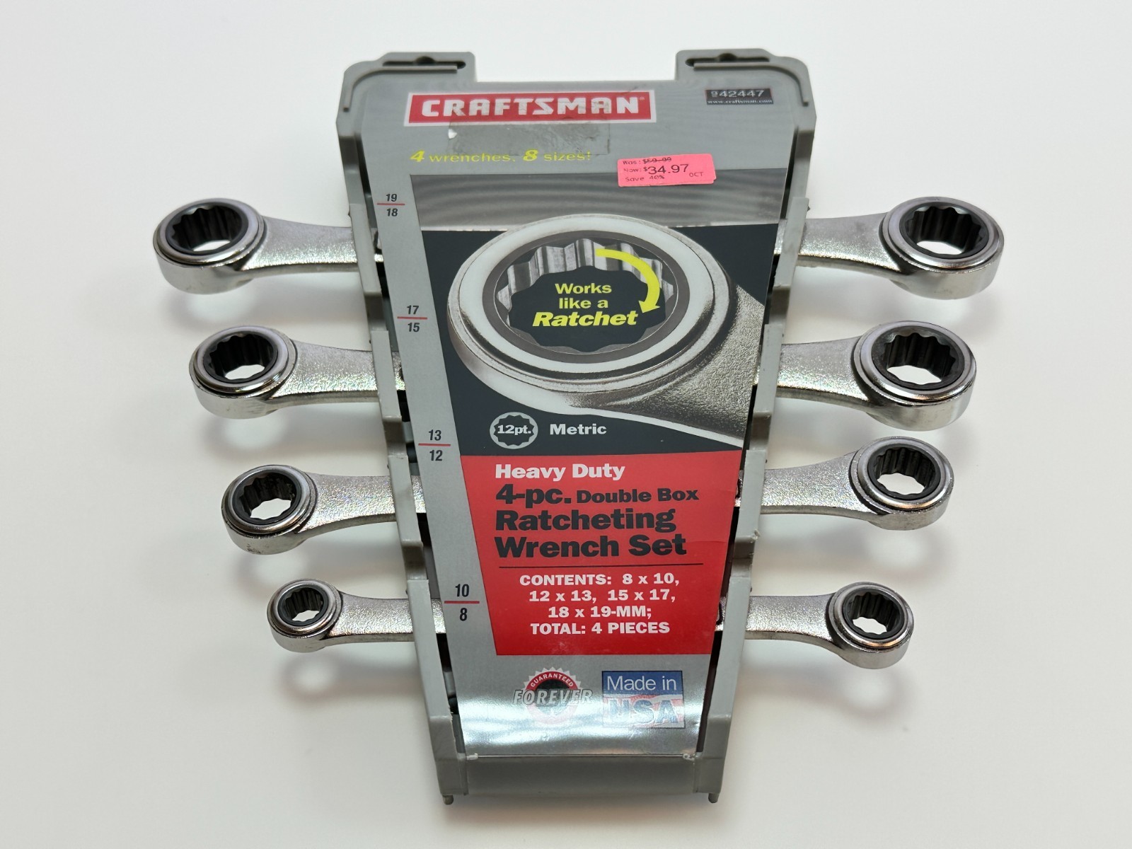 NOS Craftsman USA 42447 Metric 8-19mm Double Box End Ratcheting Wrench Set, Rare