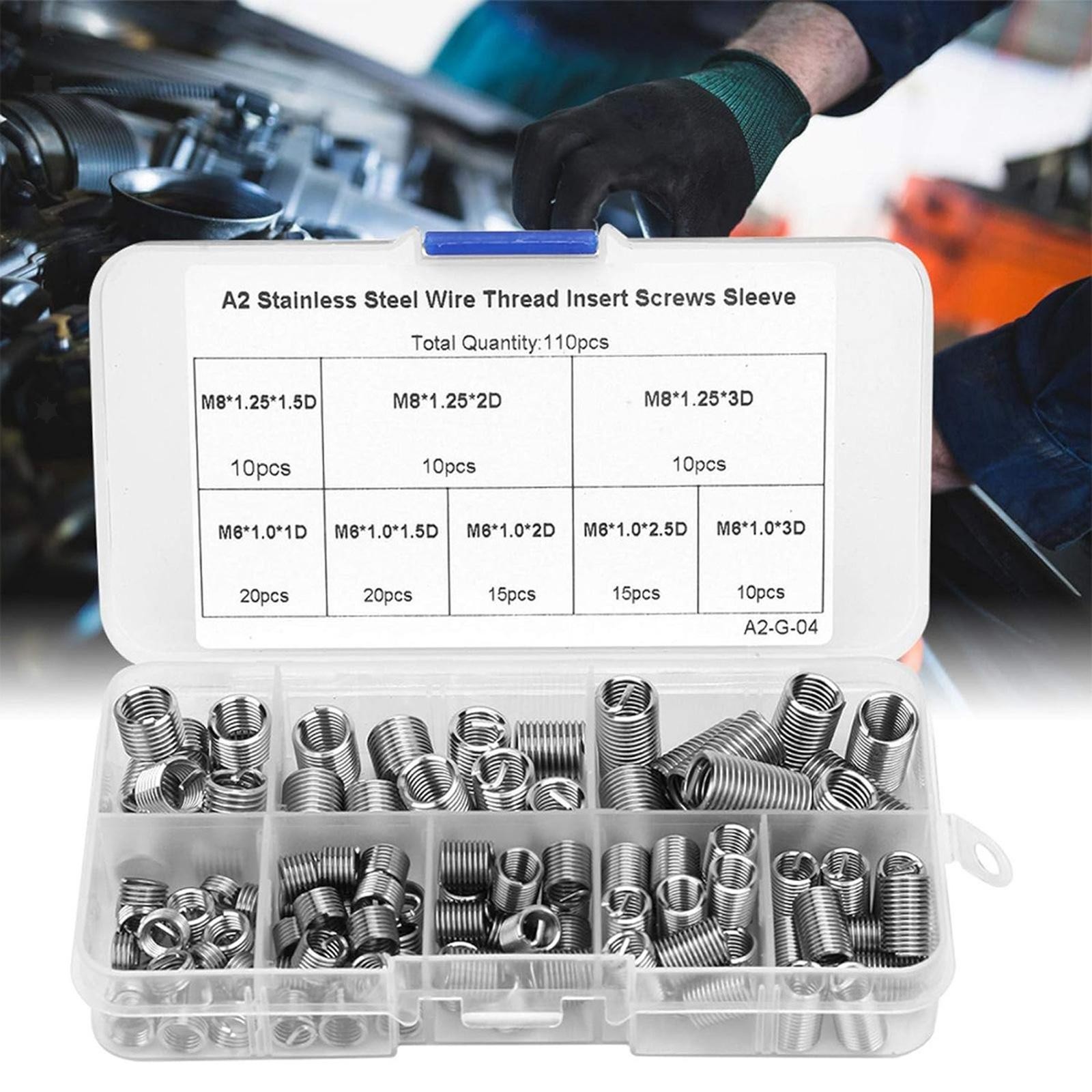 110Pcs Wire Screw Sleeves Stainless Steel Thread Inserts Kit Thread Repair