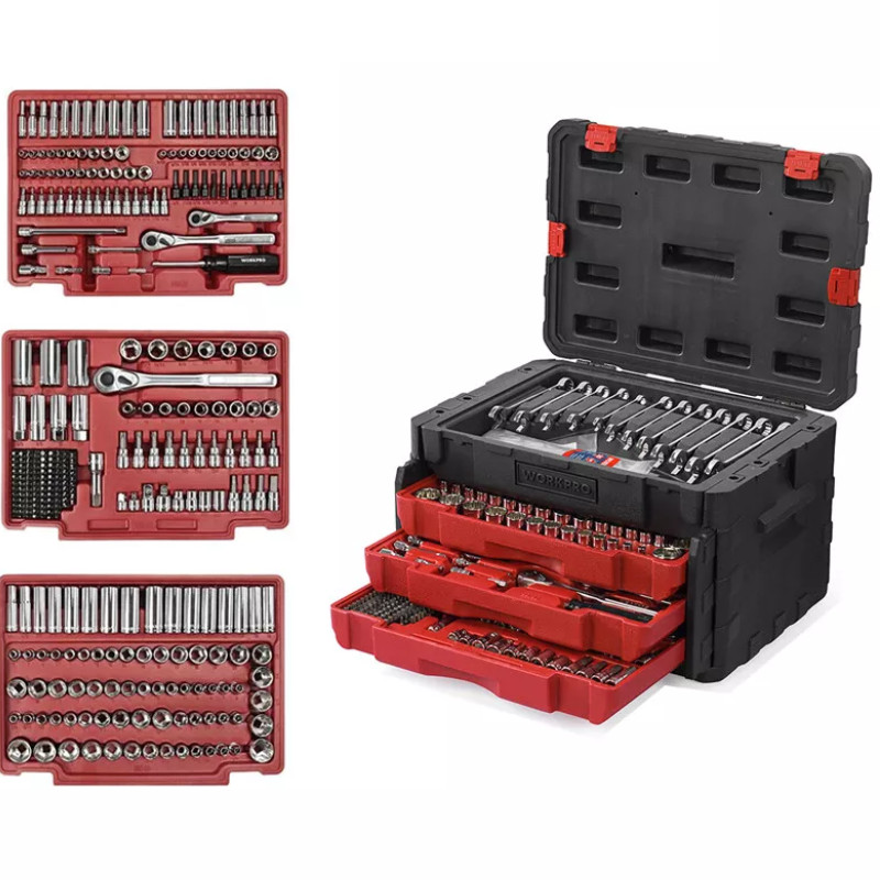 WORKPRO 450Piece Drive Socket Set 1/2″ 1/4″ 3/8″ Drive Ratchet Wrench SAE/METRIC