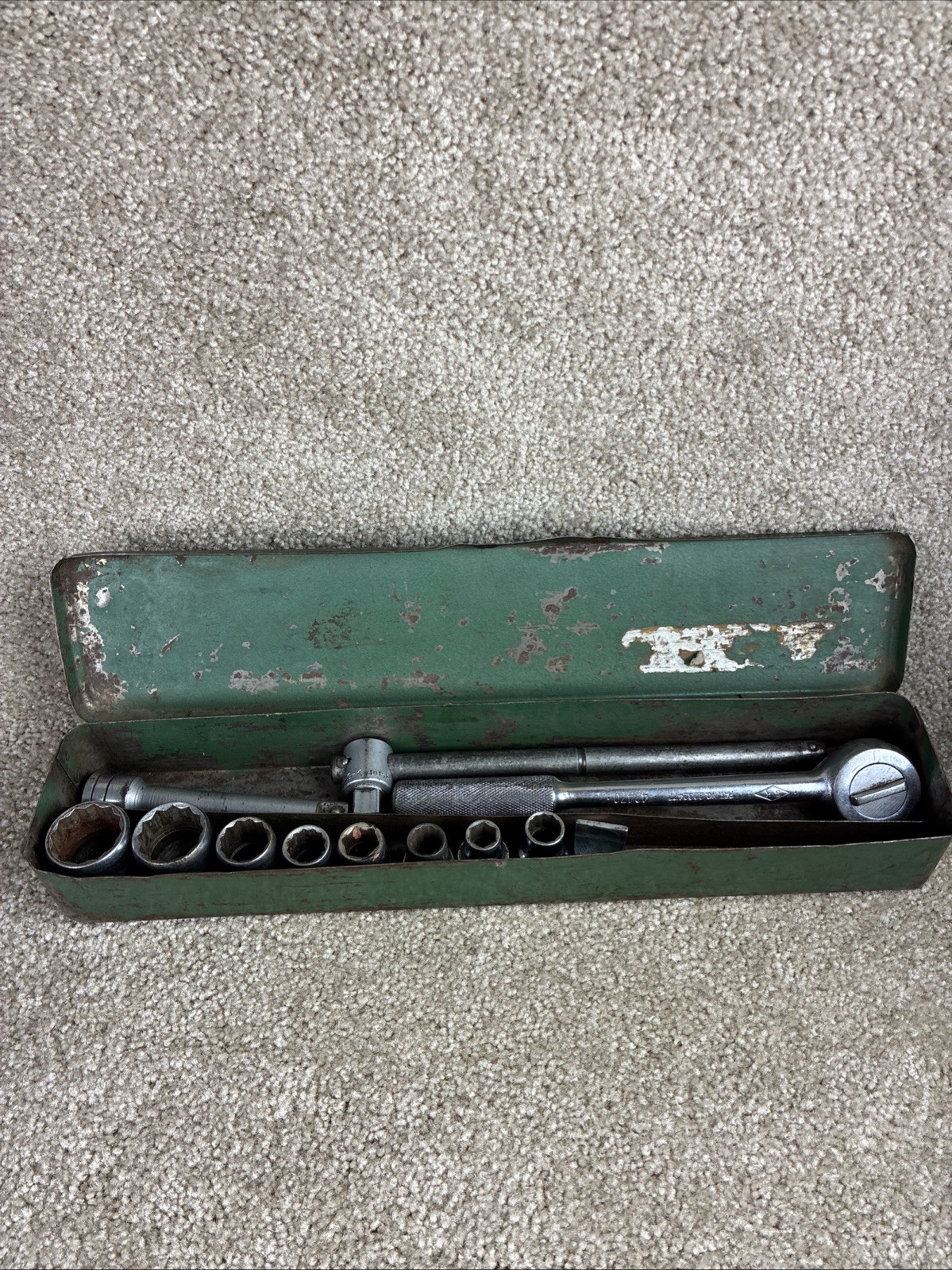 S-K 1/2” Drive SAE Ratchet/Socket Set 12Pcs. Vintage w/Box