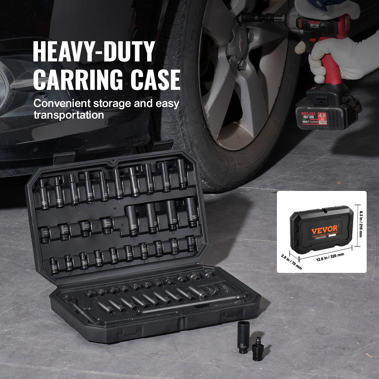 VEVOR Impact Sockets Set 55pcs 6-Point 1/4″ Drive Bit Ratchet Tool Kit Case