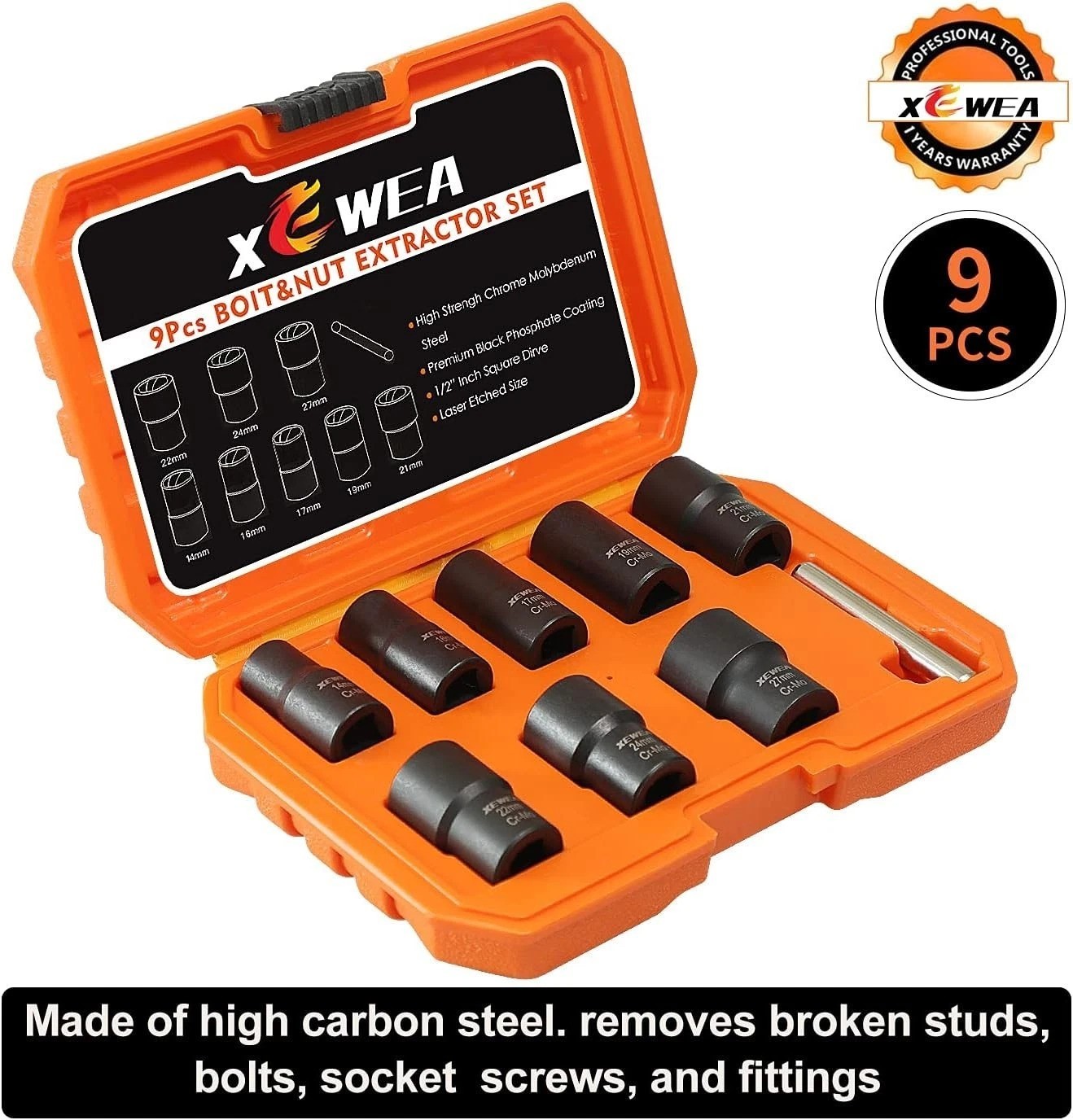 9-Piece 1/2″ Lug Nut Extractor Set – Impact Bolt Remover for Easy Repairs