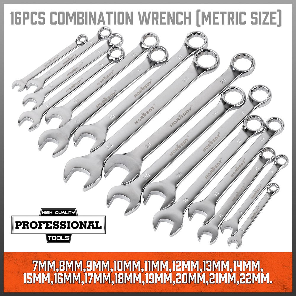 54PC Combination Wrench Set SAE Metric 1/4-1″ 7-22mm 12 Point Case Mini Spanner