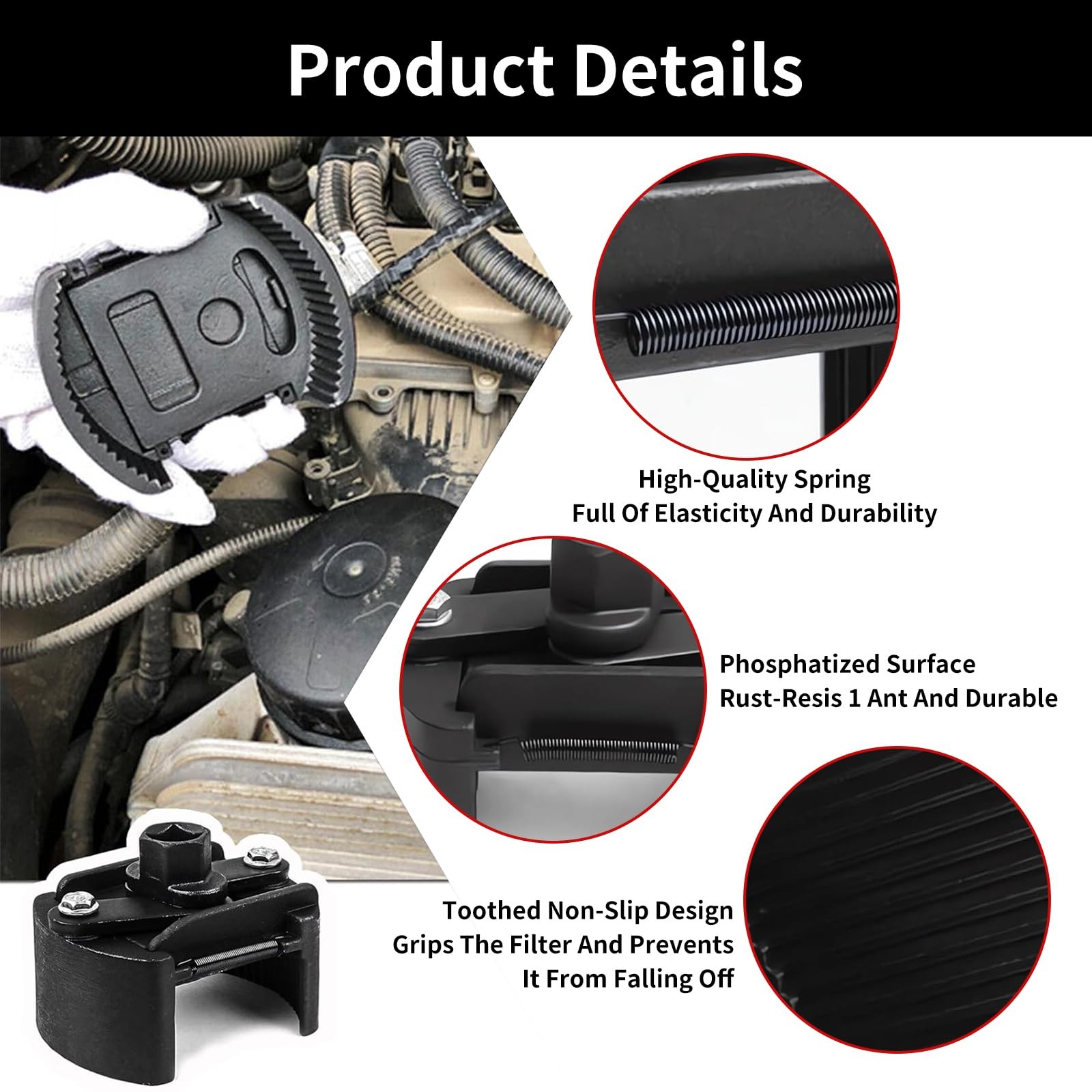 Wbshyy Oil Filter Wrench Removal Tool Adjustable Use for 2.36 inch to Black