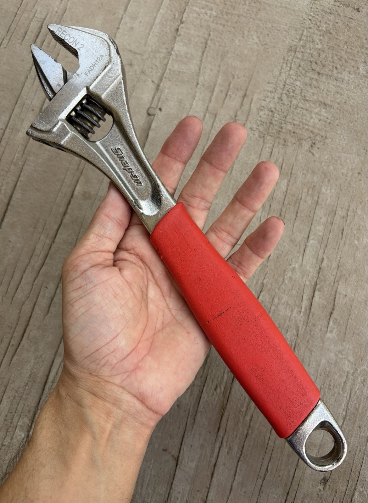 SNAP-ON 12″ INCH FLANK DRIVE PLUS ADJUSTABLE WRENCH FADH12A RED, GOOD COND SPAIN