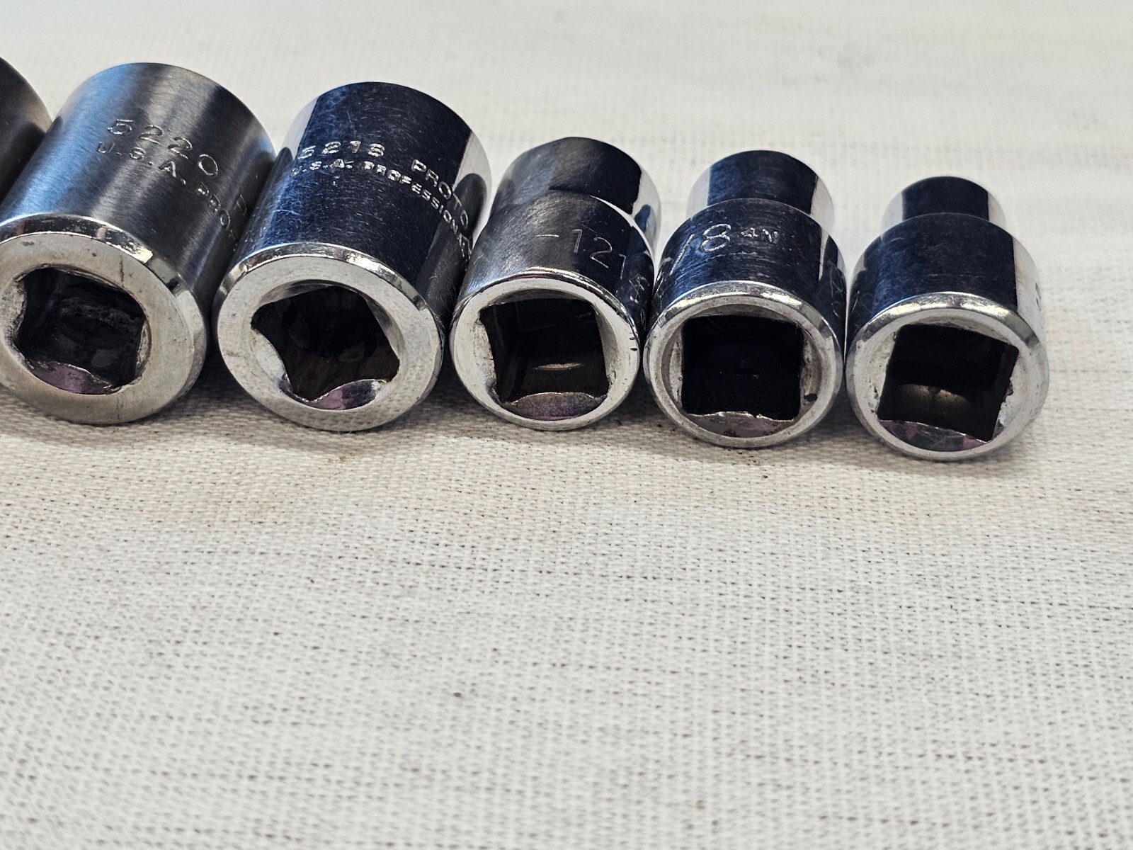 7 Proto Professional Sae Socket Set 3/8″ Drive 7/8 11/16 5/8 9/16 7/16 5/16″ USA