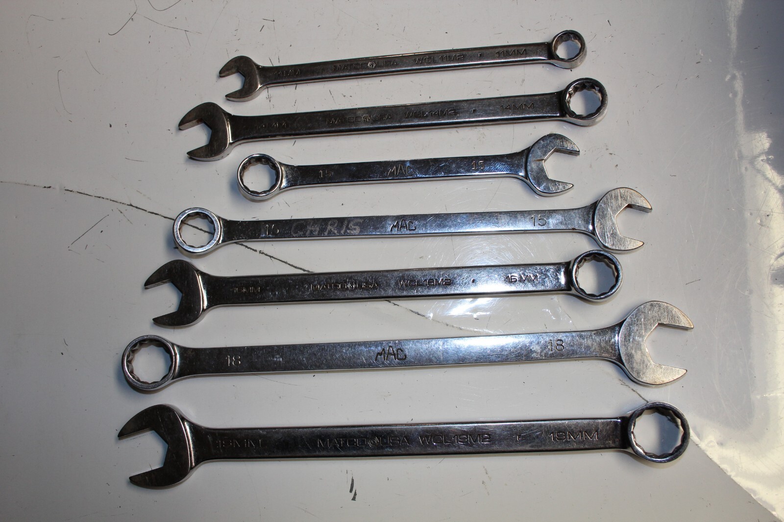 MATCO MAC TOOLS MIXED METRIC WRENCH SET 7 pcs USA 19MM 18MM 15MM 15MM 14MM 11MM