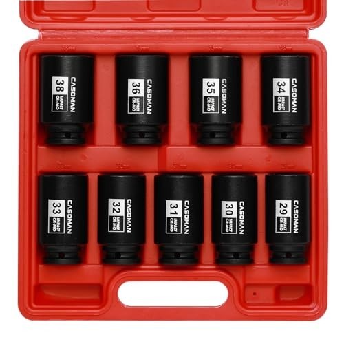 Large 1/2″ Drive Deep Impact Socket Set, 9-Piece, 6 Point, Metric 29mm-38mm, CR-