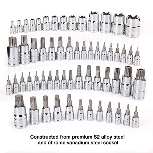 60-Piece Torx Bit Socket & External Socket Set, S2 & Cr-V Steel, E4-E24, T6-T70