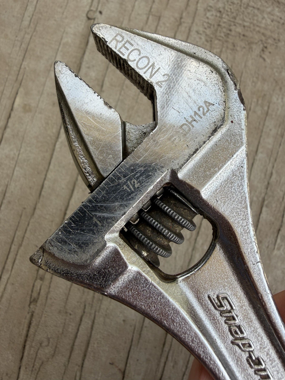 SNAP-ON 12″ INCH FLANK DRIVE PLUS ADJUSTABLE WRENCH FADH12A RED, GOOD COND SPAIN