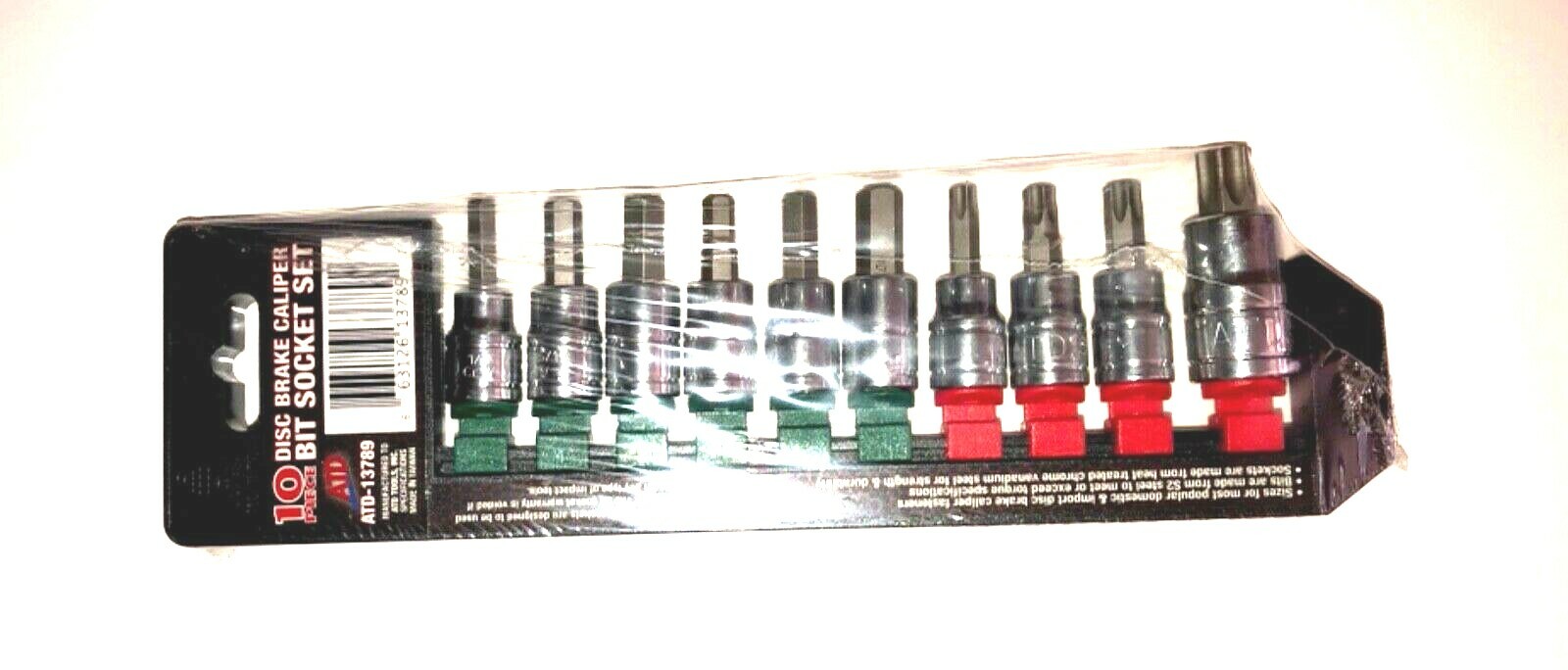 ATD Tools 13789 10 Piece Brake Caliper Bit Socket Set – 6 Hex Bits & 4 Star Bits