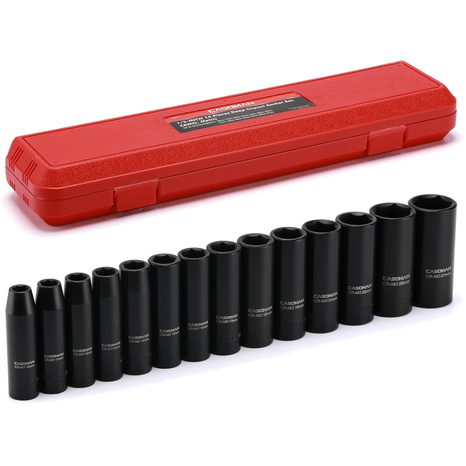 Impact Socket Set 14 Pieces 1/2-Inch Drive Deep Metric Chrome Molybdenum