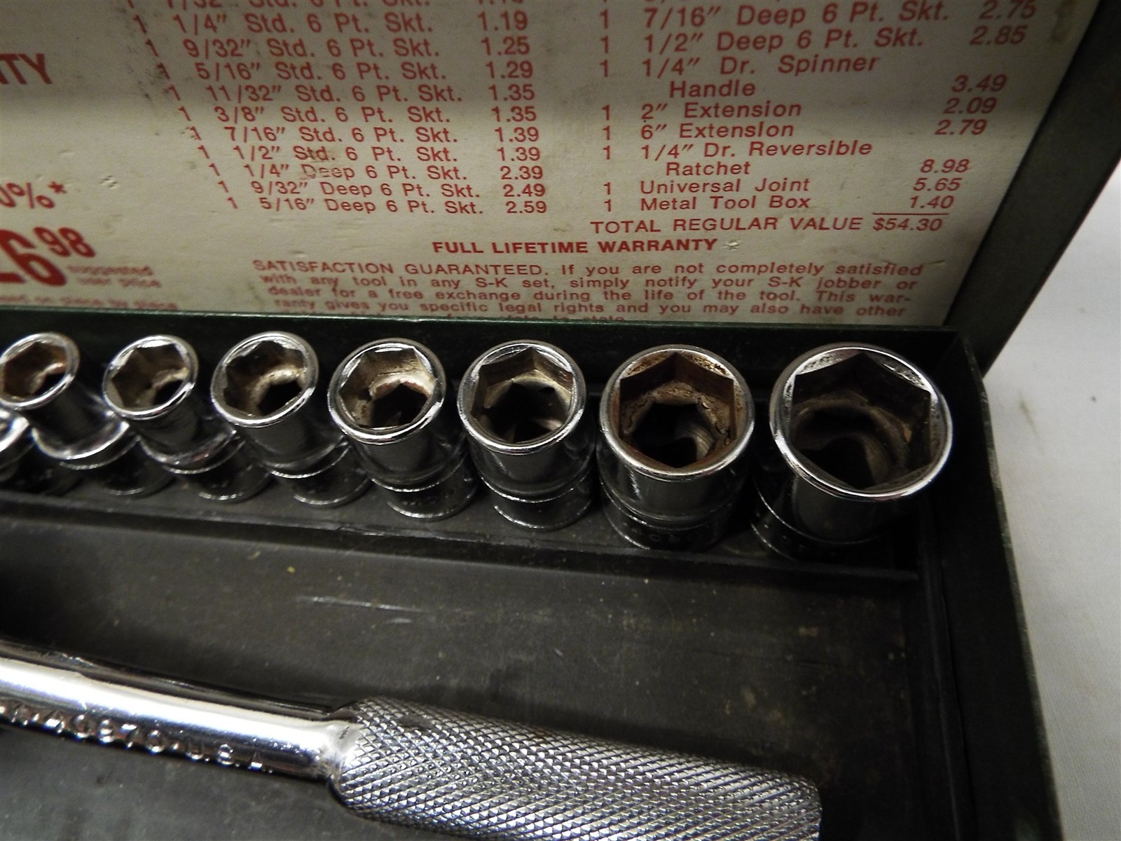 SK 21pc 1/4″ SAE Deep Socket Ratchet Set Metal Box Extension Driver 4921 w/Box